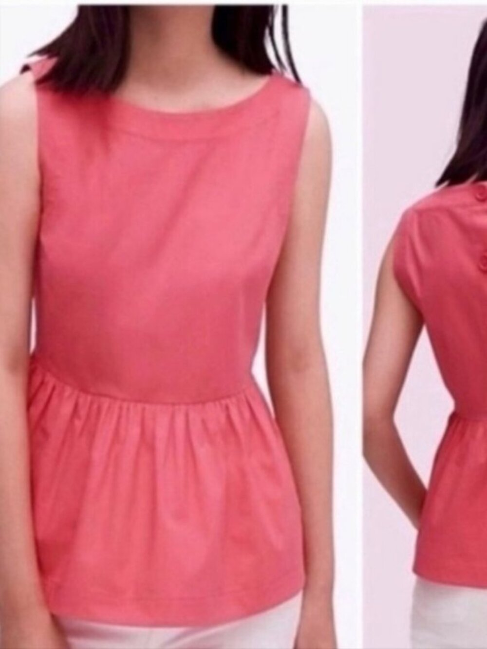 Kate Spade SZ 0 Fairy Pink Coral Sleeveless Peplum Top Side Zip Back Button Up